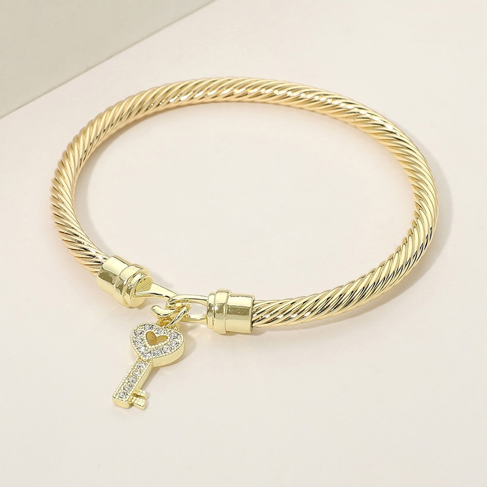 14K Gold Plated CZ Pave Key Charm Bracelet